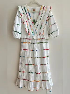 Farm Rio Mixed Off-White Prints Midi Dress, Size Large, NWT thumbnail 3