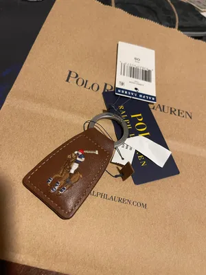 Ralph Lauren Polo Key Chain Fob Brown Multi Leather Embroidered NWT thumbnail 2