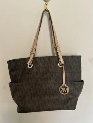Michael Kors Jet Set Tote Bag Signature Brown Monogram Coated Canvas Preppy thumbnail 1