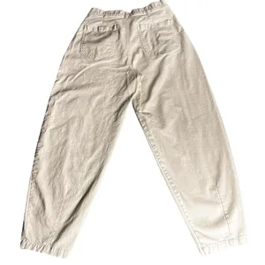 Zara Cream Pleated Barrel Leg Trousers Cotton Blend Size M thumbnail 4