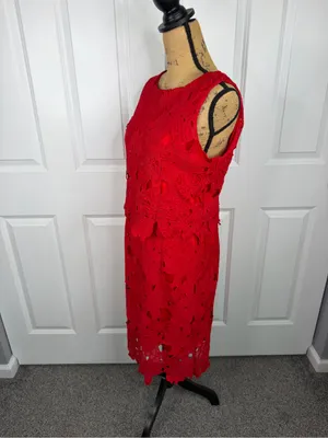 Sociology XL Red Floral Crochet Lace Midi Dress Sleeveless NWT thumbnail 5