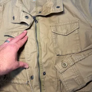 Old Navy Tan Utility Jacket Military Style Pockets 100%‎ Cotton Womens Small thumbnail 8