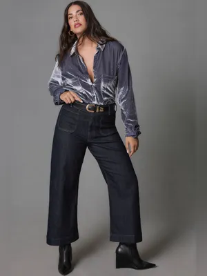 Maeve Colette High-Rise Wide-Leg Cropped Jeans Dark Denim Size 29 thumbnail 5