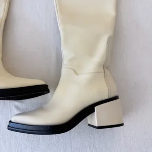 Franco Sarto Dorica Tall Boots 5.5M Cream Leather Block‎ Heel thumbnail 4