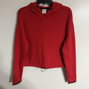 PINK‎ Victoria's Secret Crop Knit Hoodie Red Sweater Pullover Top Size Medium thumbnail 6