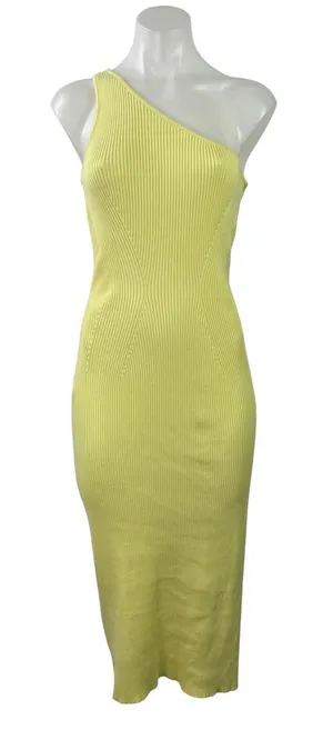 Anthropologie Women's Yellow Ribbed Knit One Shoulder Midi Bodycon Dress Size S thumbnail 1