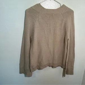 Marled Reunited Women's Sz Medium Lace Up V-Neck Sweater Beige Black Wide Sleeve thumbnail 7