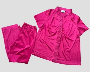 Vintage Vanity Fair Hot Pink Pajama Set Women’s Medium Short Sleeve Top & Pants thumbnail 1