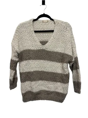 Altar'd State Cream & Taupe Striped V-Neck Sweater thumbnail 3