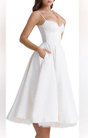 White / Ivory Tulle Midi Tea Length Dress thumbnail 3