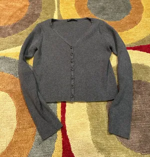 Brandy Melville Shannon Cardigan Sweater Top Charcoal Grey Ribbed One Size thumbnail 1