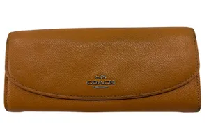 Coach Tan Pebbled Leather Signature Canvas Flap Wallet thumbnail 1