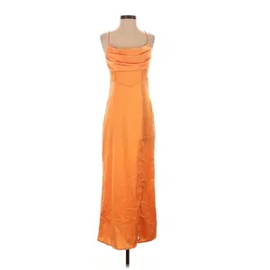 Hello Molly Golden Thoughts Orange Maxi Dress Cowl Neck Lace Up Back Size 4 thumbnail 2