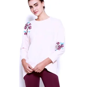 Satva Movement Sarana Embroidered‎ Blossom Sweatshirt Women's Medium Blush Yoga thumbnail 2