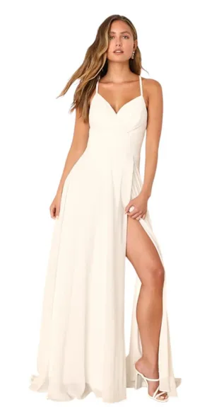 Lulus White Chiffon Wedding Dress with Faux Wrap Style NWT Size Medium thumbnail 1