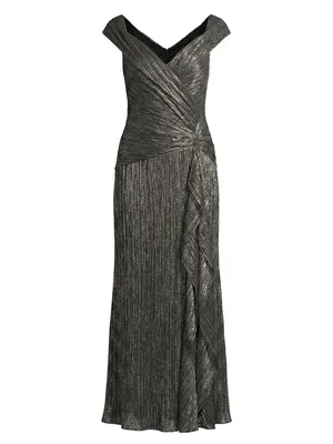Xscape One-Shoulder Metallic Charcoal Evening Gown thumbnail 2