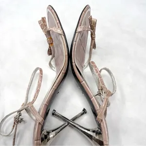 Cesare Paciotti Vintage Y2K Dagger Bow Croc Open Toe Stiletto Sandal Heels 40 thumbnail 10