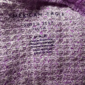 American Eagle women's purple soft & sexy plush waffle knit Vneck sweater medium thumbnail 4