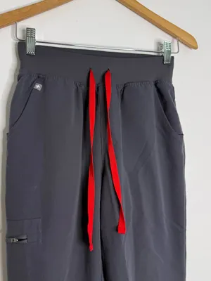 FIGS High Waisted Zamora Jogger Scrub Pants XS Gray Red Drawstring thumbnail 3