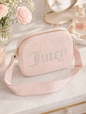 Juicy Couture Let It Shine Pink Velour Glitter Logo Crossbody Bag NWT thumbnail 3
