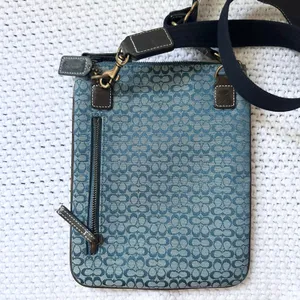 Coach Blue Vintage Y2K Canvas Leather Signature CC Slim Crossbody Swing Pack Bag thumbnail 5