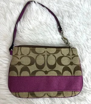 COACH Purple Brown Signature Canvas Wristlet thumbnail 1