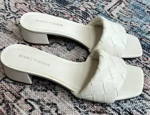 Marc Fisher Casara Slide Sandal 6 1/2 White Faux Leather Open Toe Shoes thumbnail 1
