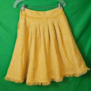 Maeve Anthropologie Womens Yellow Tweed‎ Fringe Skirt 2 thumbnail 2