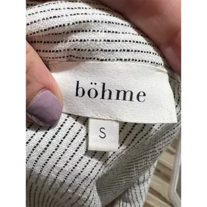 Bohme Womens Collared Henley Pullover Sweatshirt Beige Contrast Trim S thumbnail 5