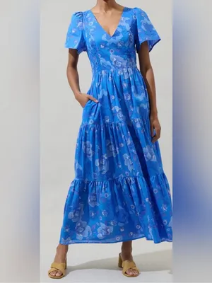 Sugarlips Selma Floral Alexis Poplin Cotton Voile Tiered Midi Dress New Large thumbnail 2