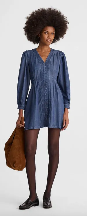 Madewell Denim Button Front Mini Dress Annandale Wash Blue Rigid US 10 NWT thumbnail 1