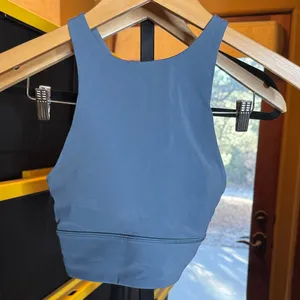 Lululemon Energy Bra High Neck Strappy Back Dusty Blue Size 4 thumbnail 3