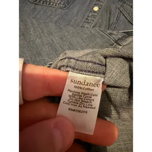 Sundance Denim Shirt Womens XS Blue Red Corduroy Yoke Ruffle Western Pearl Snap thumbnail 5