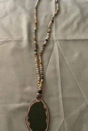 30” Necklace Multicolor Stone Beads Green Agate Crystal Stone Pendant 3” H thumbnail 6