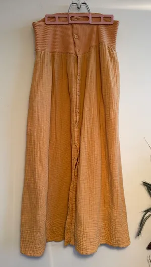 Free People Apricot Orange Gauze Button Down Maxi Skirt Ribbed Waist Small thumbnail 1
