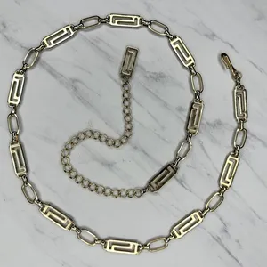 Greek Key Gold Tone Chain Belt One Size (OS) Adjustable Hook Closure ✨ thumbnail 2