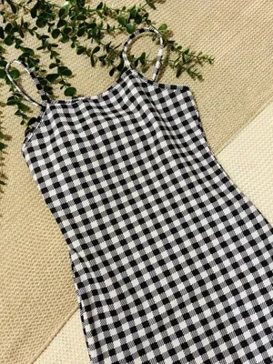 SHEIN Black & White Checkered Cami Mini Dress - Gingham Bodycon Slip thumbnail 2
