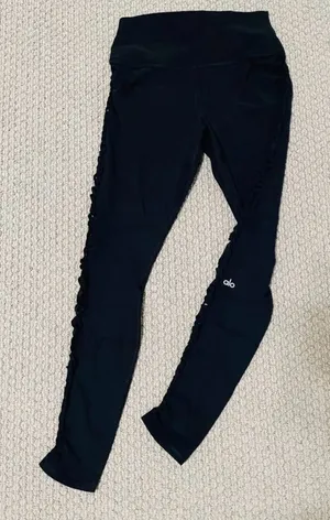 ALO Yoga Black Women's High-Waist Jeggings with Side Lace Trim thumbnail 1
