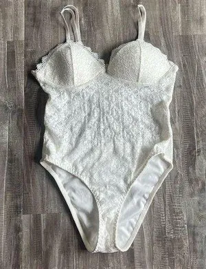 Lace Floral Bodysuit White Medium thumbnail 1