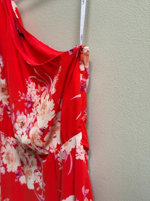 NEW Lulus Brunch Besties Red Floral One Shoulder Midi‎ Graduation Wedding Dress thumbnail 8