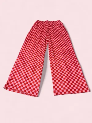 Wide Leg Checkerboard Pants in Red & Pink thumbnail 2