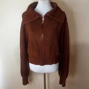 Varley Mentone Half Zip Pullover sweater Tortoise Shell Brown chunky knit SMALL thumbnail 2