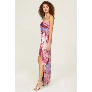 HUTCH Purple Pink Floral Drape Front Strapless Julietta Maxi Gown size 4 thumbnail 10