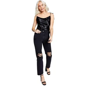 And Now This Womens Distressed Ultra High Rise Straight Jeans Black 29 thumbnail 10