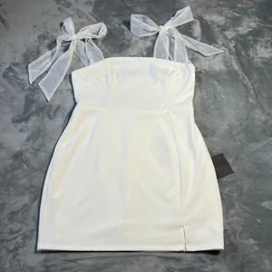 NEW Lulus Beaming Perfection White Pearl Organza Tie-Strap Mini Dress Size XL thumbnail 4