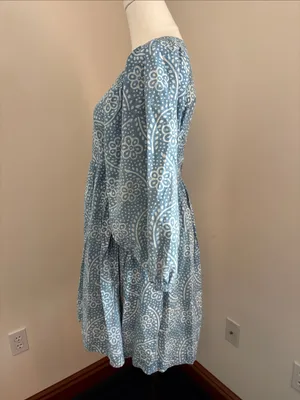 Madewell Light Blue Floral-Print Button-Front Long Sleeve Dress thumbnail 3