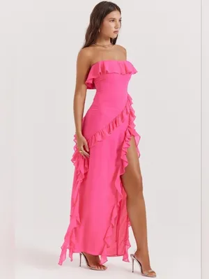 House of CB Sarina Ruffle Maxi Dress in Fuchsia Pink Size Small thumbnail 2
