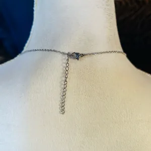 Handmade Handcrafted vintage emerald cut halo clear glass stone pendant on chain necklace thumbnail 5