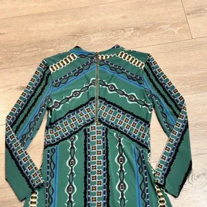 Free People Dress XS Green Stella Printed Mock Neck Long Sleeve‎ Boho Mini thumbnail 5