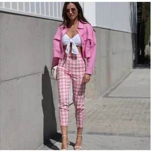 Zara‎ Pink White Gingham Picnic Ankle Pants Retro Size Small Easter Spring thumbnail 8